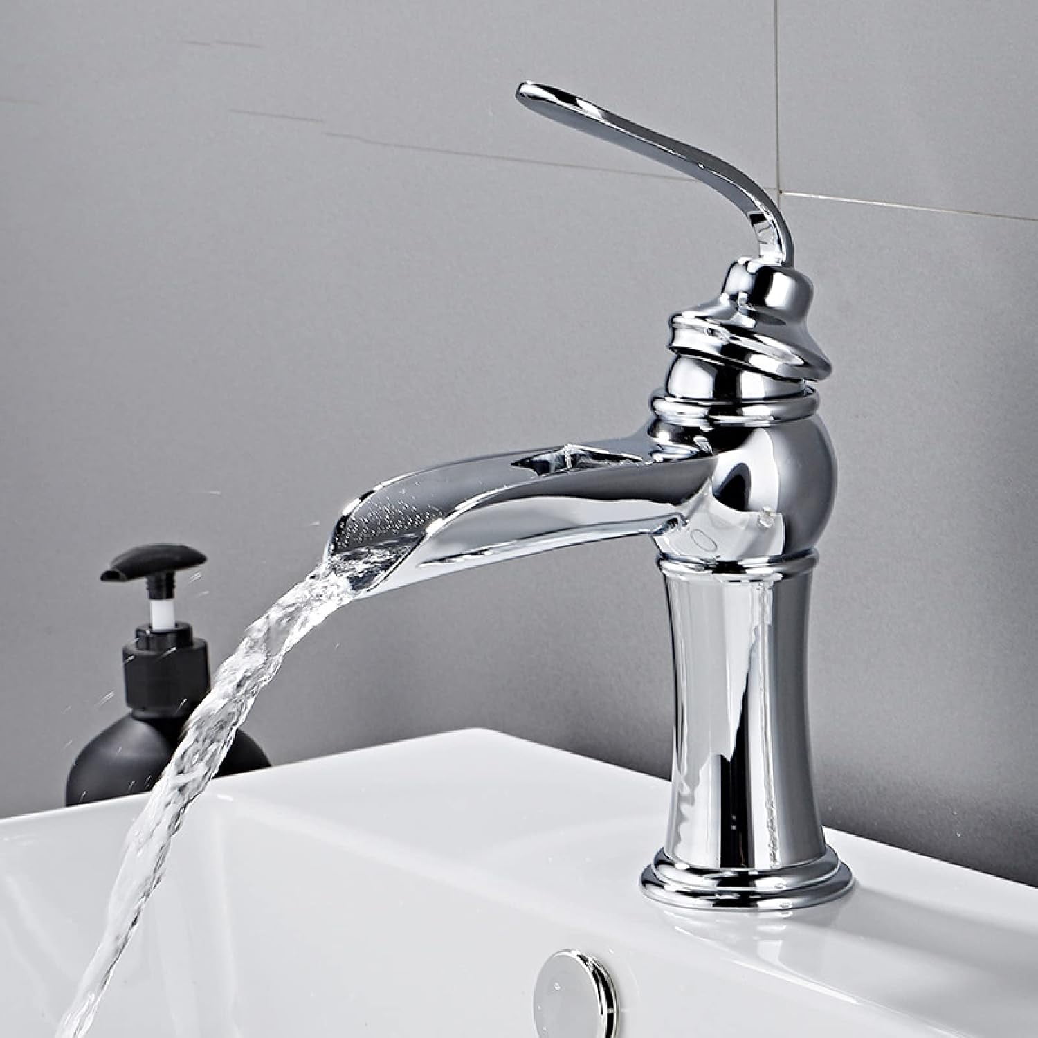Waterfall Bathroom Sink Faucet Chrome, Solid Brass, Hot and Cold Sink ...