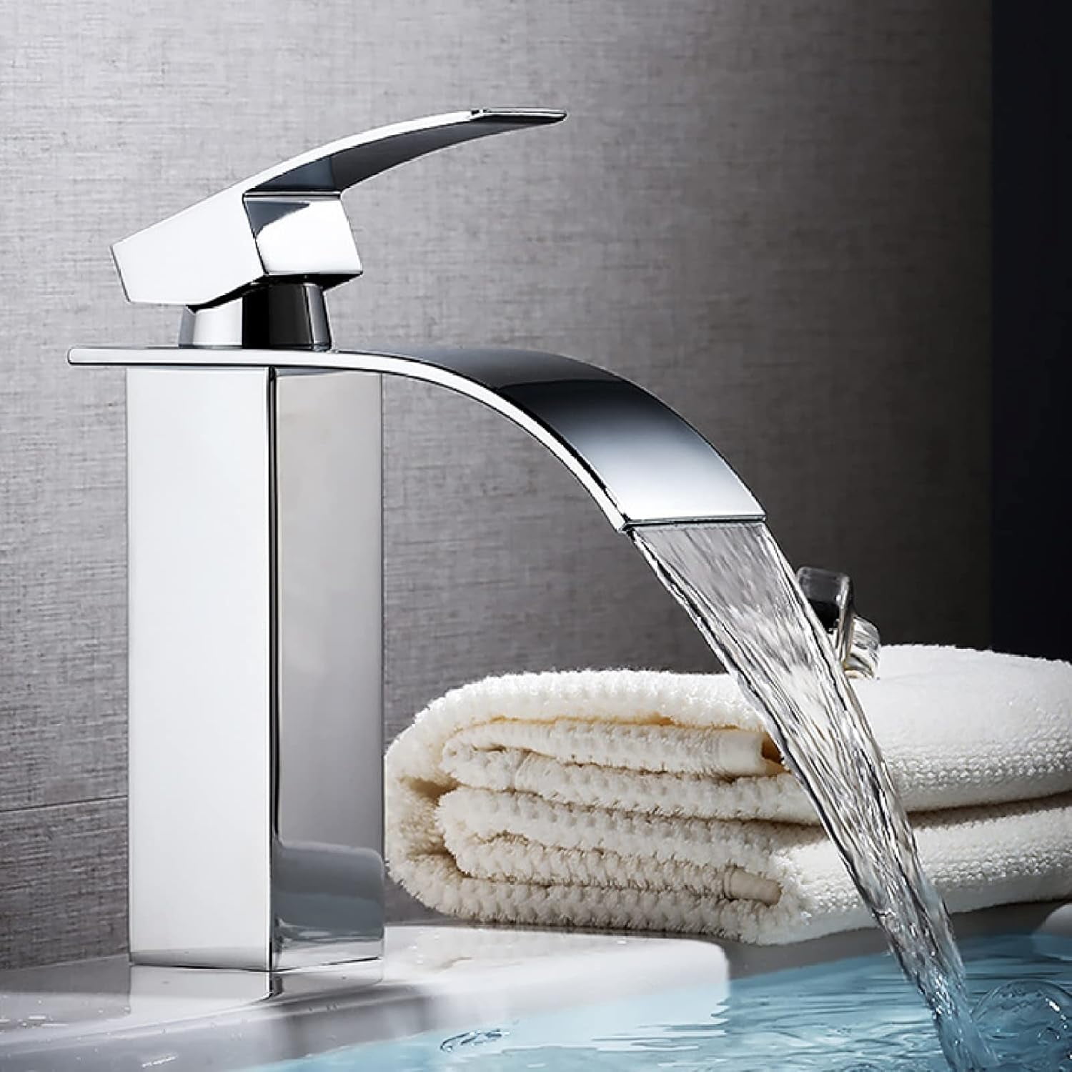 Waterfall Bathroom Sink Faucet Chrome, Solid Brass, Hot and Cold Sink Mixer Tap Fauceting ...