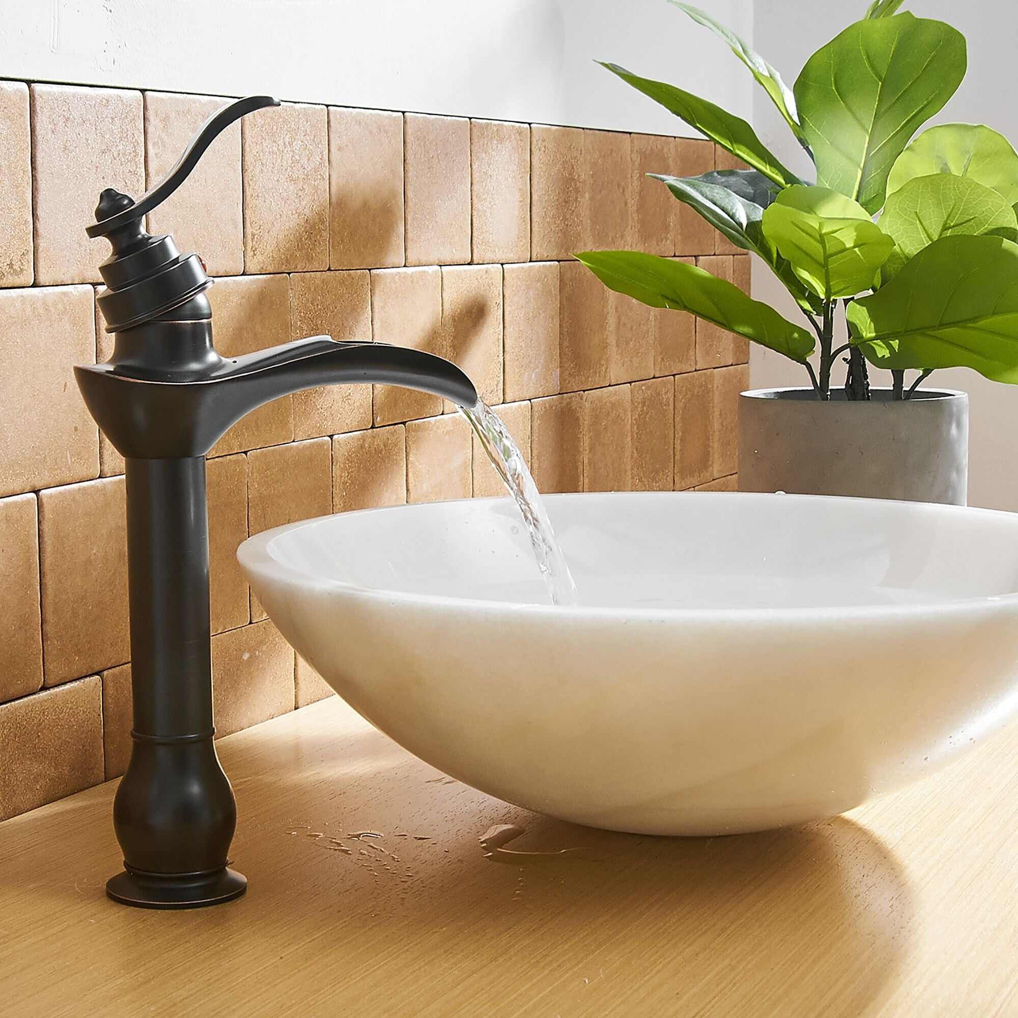 Waterfall Bathroom Sink Faucet Single Handle One Hole Tall Body Oil ...