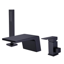 Waterfall Bathroom Widespread Bathtub Faucet, Deck Mounted Three Holes Roman Tub Filler with Hand Shower, Matte Black