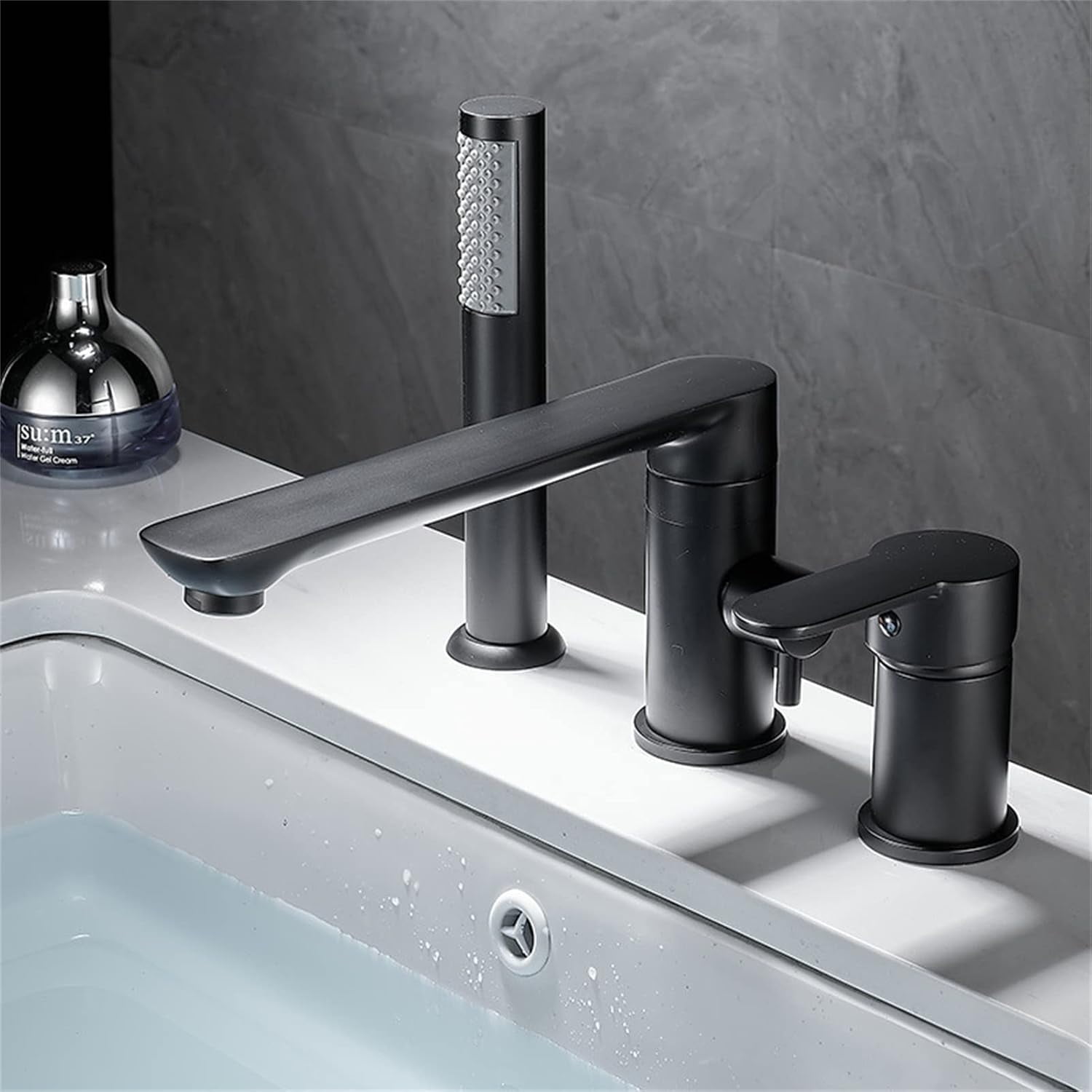 Waterfall Bathtub Faucet Roman Tub Filler, Contemporary Bathroom Widespread Long Spout Faucet with Handheld Shower, Single Handle 3 Hole Deck Mount