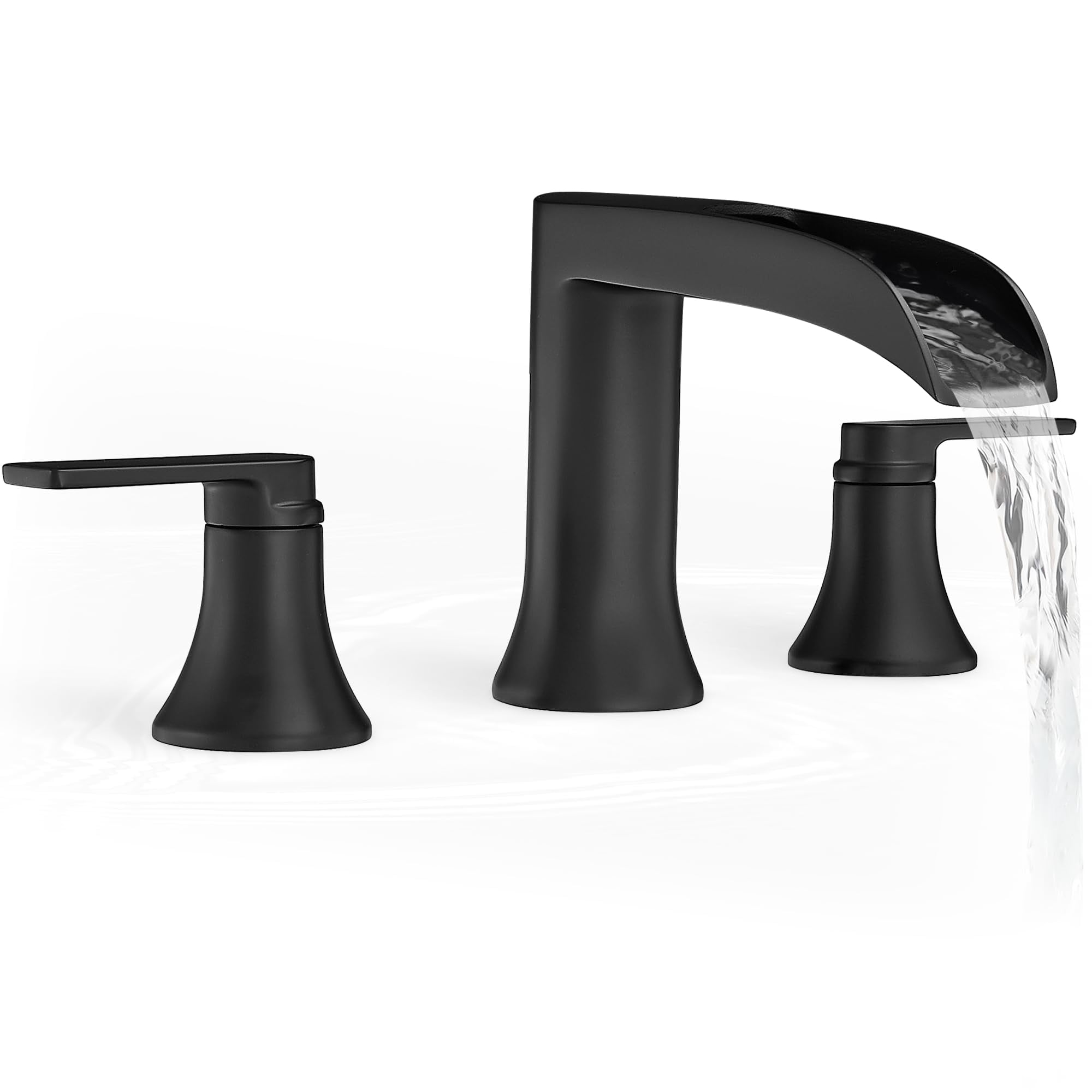 Waterfall Bathtub Faucet Set 3 Hole Matte Black 2 Handle