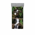 thumbnail image 1 of Waterfall Bedding Set with Sheet & Covers, Little Waterfalls Flow on Rock Stairs Surrounded by Long Plants Earth, Printed Bedroom Decor 2 Shams, 4 Sizes, Brown White and Green, by Ambesonne, 1 of 3