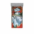 thumbnail image 1 of Waterfall Bedding Set with Sheet & Covers, Waterfalls Like Stairs in Forest Hidden in the Botanic Seasonal Trees, Printed Bedroom Decor 2 Shams, 4 Sizes, Orange Red and White, by Ambesonne, 1 of 3