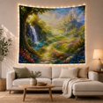 thumbnail image 1 of Waterfall Beside Gnarled Tree with Castle View, Serene Fantasy Style for Nature Lovers, Waterfall Wall Decor Housewarming Gift, Tapestry Wall Hanging for Bedroom and Dorm, 1 of 7