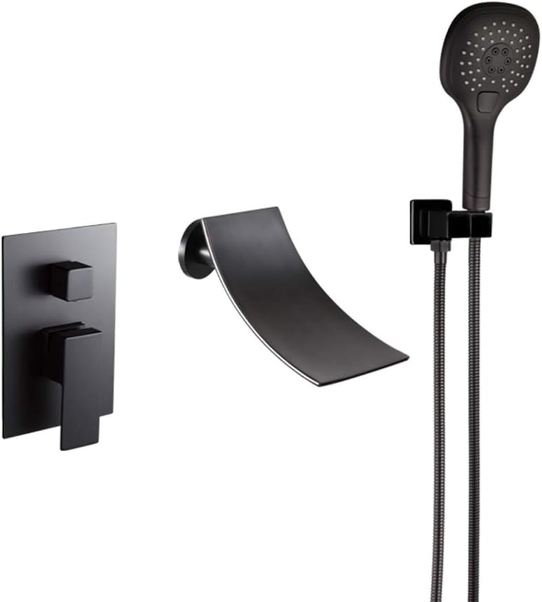 Wall Mount Bathtub Faucet With Handheld Shower - Waterfall Spout, Single Handle, Chrome Finish (Includes 59" Hose)