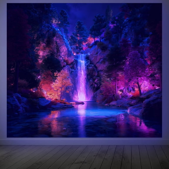 Waterfall Blacklight Tapestry Glow in the Dark Tapestry UV Reactive Neon Forest Lake Wall Hanging 5951 Inch with Hook Self Adhesive