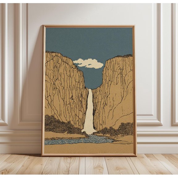 Waterfall Canyon Minimalist Desert Landscape Wall Art