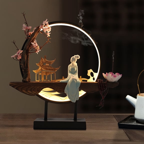 Waterfall Ceramic Backflow Incense Burner Holder 3 Gears LED Lotus Incense Holder