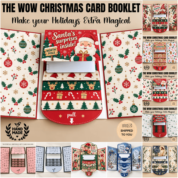 Waterfall Christmas Gift Card Booklet, 4-Slot Pull-Out Gift Card Holder ...