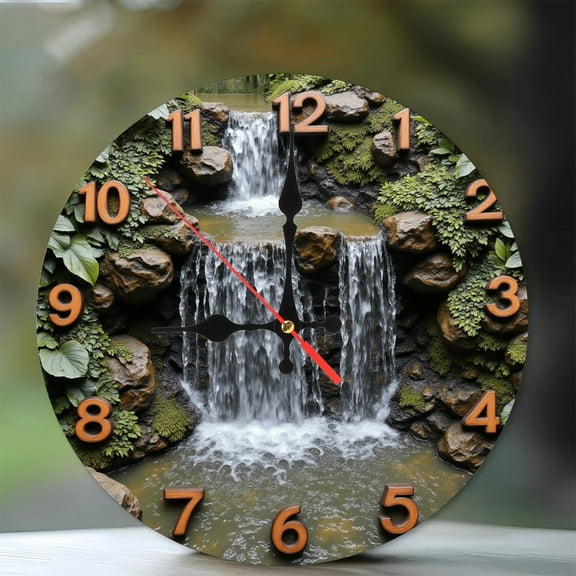 Waterfall Clock Nature Zen Decor Wall Clock 10-Inch Silent Wooden Wall Clock, Battery Operated (AA Batteries Not Included), Artistic Home Decor
