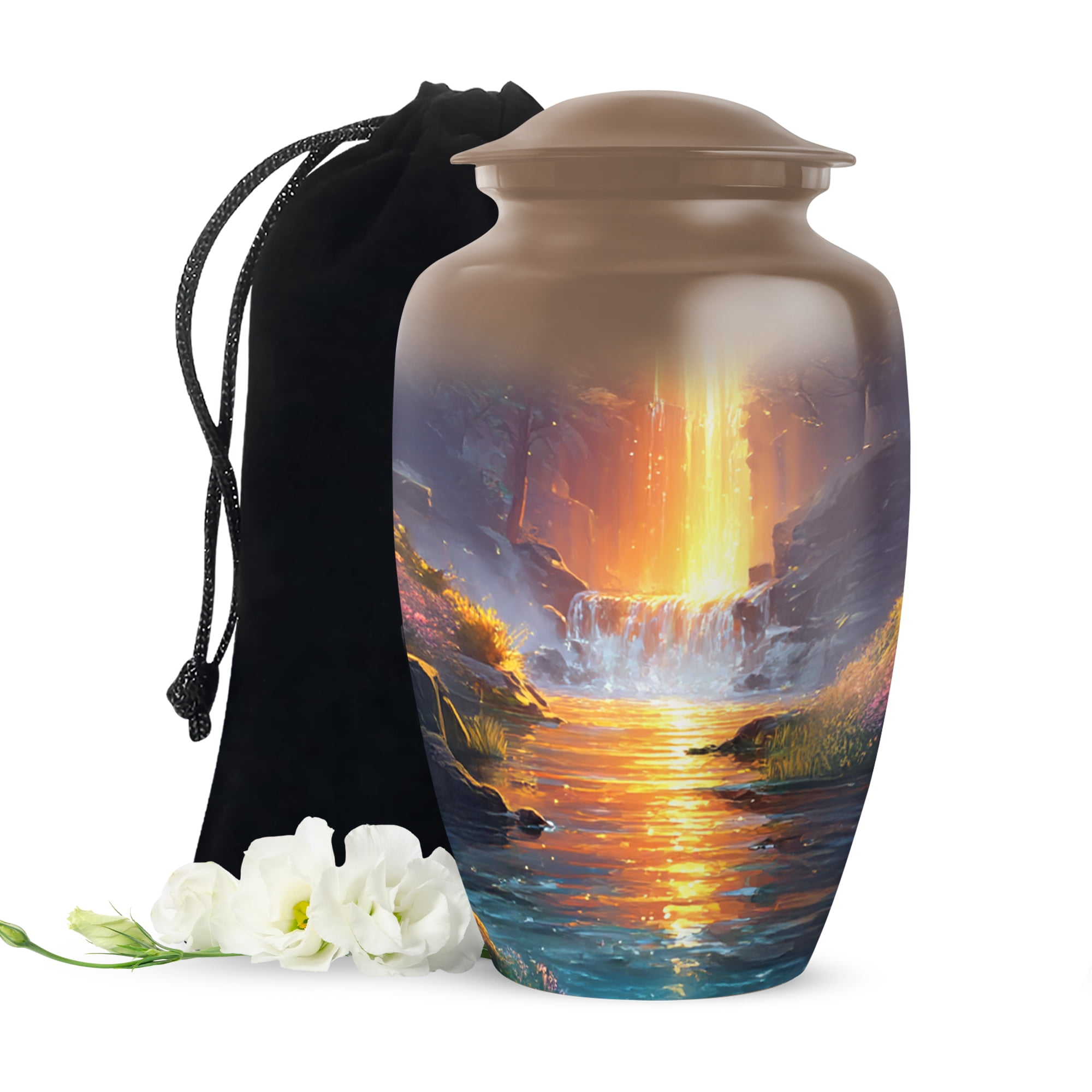 Waterfall Cremation Urn For Human Ashes Female, Brown Urn For Human Ashes Adult Male, Large Decorative Urns For Man And Woman, Funeral Urns For Adult Female Mother, 10 Inch
