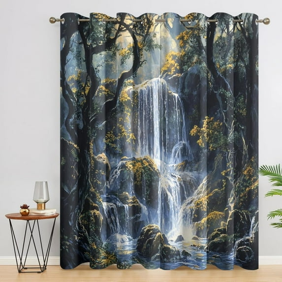 Waterfall Curtains For Bedroom, Forest Blackout Curtains For Living Room - Nature Landscape Decor Window Curtains, Grommet Drapes 52"W x 96"L (Pack of 2)