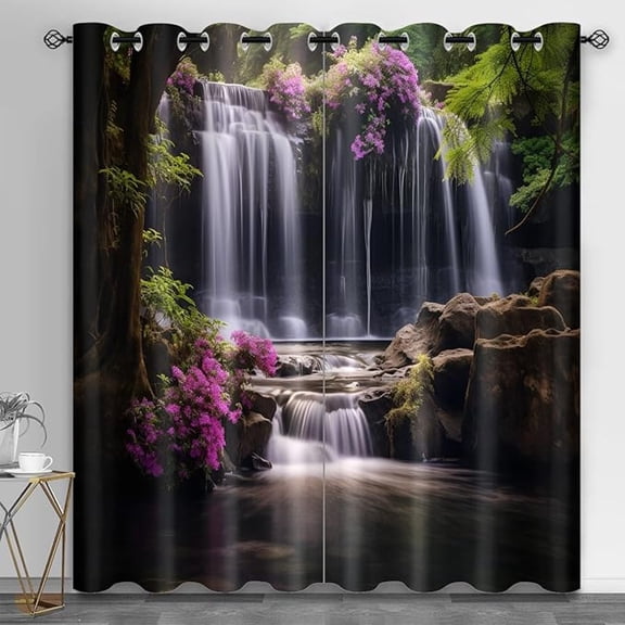 Waterfall Curtains for Living Room, 3D Nature Waterfall Blackout Curtains, Zen Nature Window Treatments for Living Room Bedroom Dining Room Office 42"W x 63"L (Pack of 2)