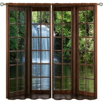 Waterfall Curtains, Nature Landscape Theme Forest Mountain Waterfall Scenery Scene Print Pattern Window Treatments for Bedroom Living Room Kitchen Drapes 84x84 Inch