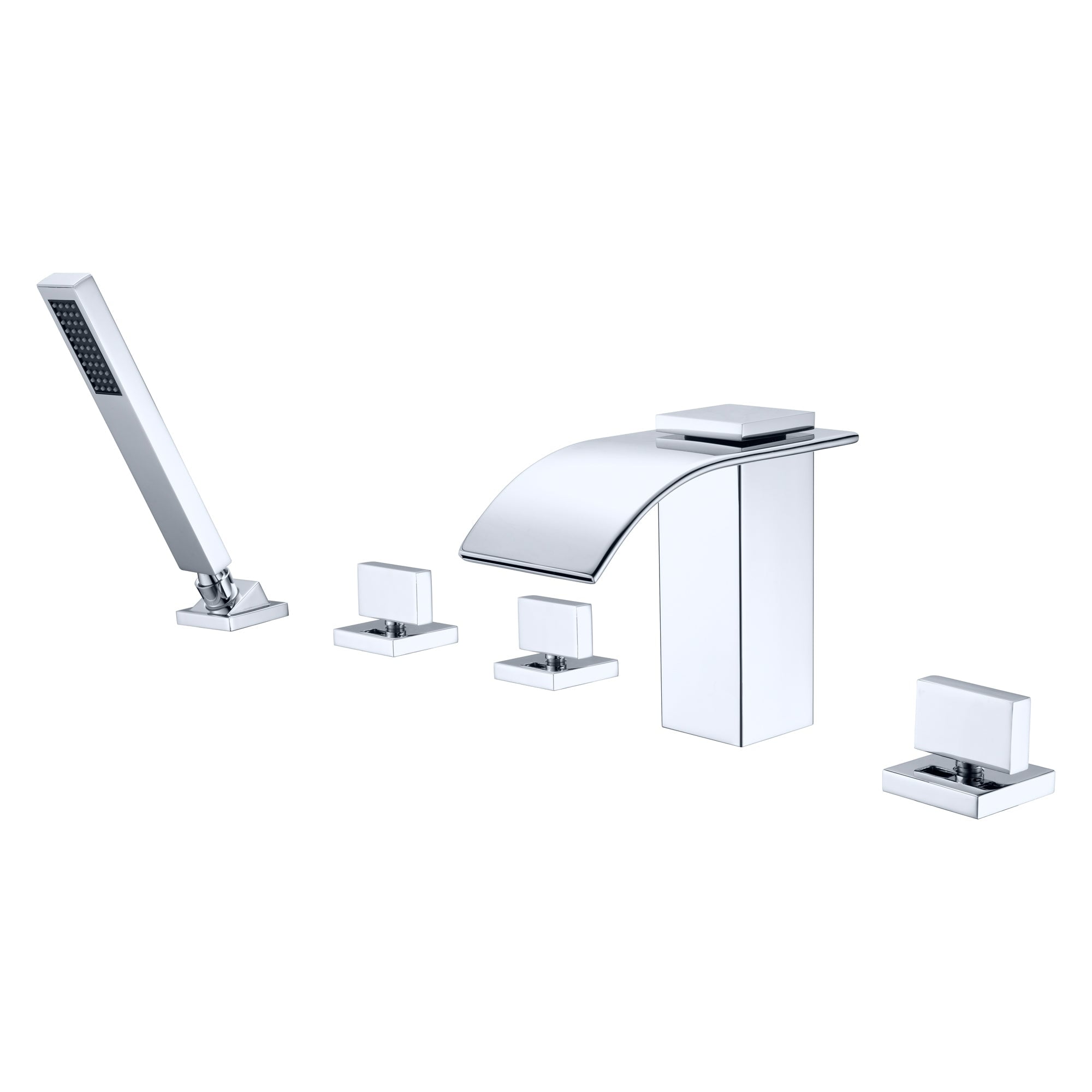 Chrome Waterfall Deck Mount Roman Tub Faucet with Handheld Shower