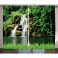 thumbnail image 1 of Ambesonne Nature Curtains 2 Panel Set, Lake Garden Waterfall, 108" x 84", Green, 1 of 3