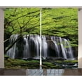 thumbnail image 1 of Ambesonne Scenery Curtains 2 Panel Set, Rock Tree in Waterfall, 108" x 84", Black White and Green, 1 of 3