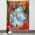 thumbnail image 1 of Waterfall Decor Tapestry, Waterfalls Like Stairs in Forest Hidden in the Botanic Fall Trees, Wall Hanging for Bedroom Living Room Dorm Decor, 40W X 60L Inches, Orange Red and White, by Ambesonne, 1 of 5