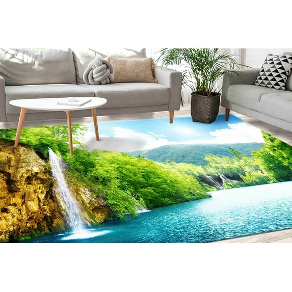 Waterfall in Deep Forest Rugs, Home Decor Rug, Forest View Rug, Easy To Clean Rug, View Rug, Forest Rug, Machine Washable Rug, Farmhouse Rug, 2.3'x3.3' - 70x110 cm