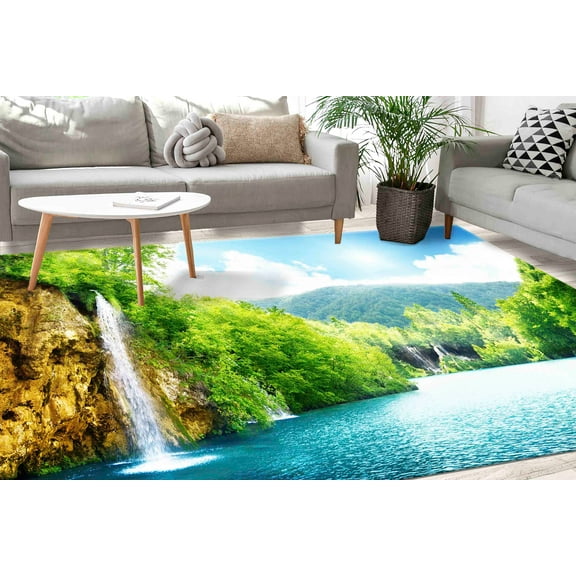 Waterfall in Deep Forest Rugs, Home Decor Rug, Forest View Rug, Easy To Clean Rug, View Rug, Forest Rug, Machine Washable Rug, Farmhouse Rug, 3.3'x6.5' - 100x200 cm