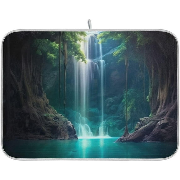 Waterfall Dish Drying Mat, Absorbent Microfiber Pad Protector For Kitchen Counter Top Mat Dish Drainboard 16x18in Home Decor