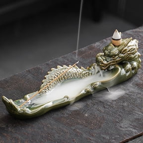 Waterfall Dragon Backflow Incense Burner Ceramic, Handmade Censer Incense Cone Incense Stick Holder, Aromatherapy Ornament Home Decor Porcelain Yoga Meditation Relaxation Office Gift