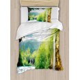 thumbnail image 1 of Waterfall Duvet Cover Set, Croatian Lake Landscape in Forest with Mountain View Background Work of Art, Decorative 2 Piece Bedding Set with 1 Pillow Shams, Twin Size, Green and Blue, by Ambesonne, 1 of 3
