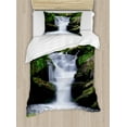 thumbnail image 1 of Waterfall Duvet Cover Set, Dream Like Image of Trees and Flowers in Forest Mother Nature, Decorative 2 Piece Bedding Set with 1 Pillow Shams, Twin Size, Green White, by Ambesonne, 1 of 3
