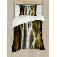 thumbnail image 1 of Waterfall Duvet Cover Set, Epic Waterfall down the Cliffs Deep in Forest Natural Wonders Cascade Picture, Decorative 2 Piece Bedding Set with 1 Pillow Shams, Twin Size, White Green, by Ambesonne, 1 of 3