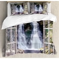 thumbnail image 1 of Waterfall Duvet Cover Set, Little Waterfall Nestled in the National Park Panoramic Fresh Environment River, Decorative 3 Piece Bedding Set with 2 Pillow Shams, Queen Size, Brown Green, by Ambesonne, 1 of 3