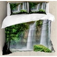 thumbnail image 1 of Waterfall Duvet Cover Set Queen Size, Cascade Stream in Exotic North Asian National Park Paradise Nature Surreal Print, Decorative 3 Piece Bedding Set with 2 Pillow Shams, White Green, by Ambesonne, 1 of 3