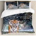thumbnail image 1 of Waterfall Duvet Cover Set Queen Size, Image of a Large Majestic Tiger in the Waterfall Exotic Wildlife Animal in Nature, Decorative 3 Piece Bedding Set with 2 Pillow Shams, Multicolor, by Ambesonne, 1 of 3
