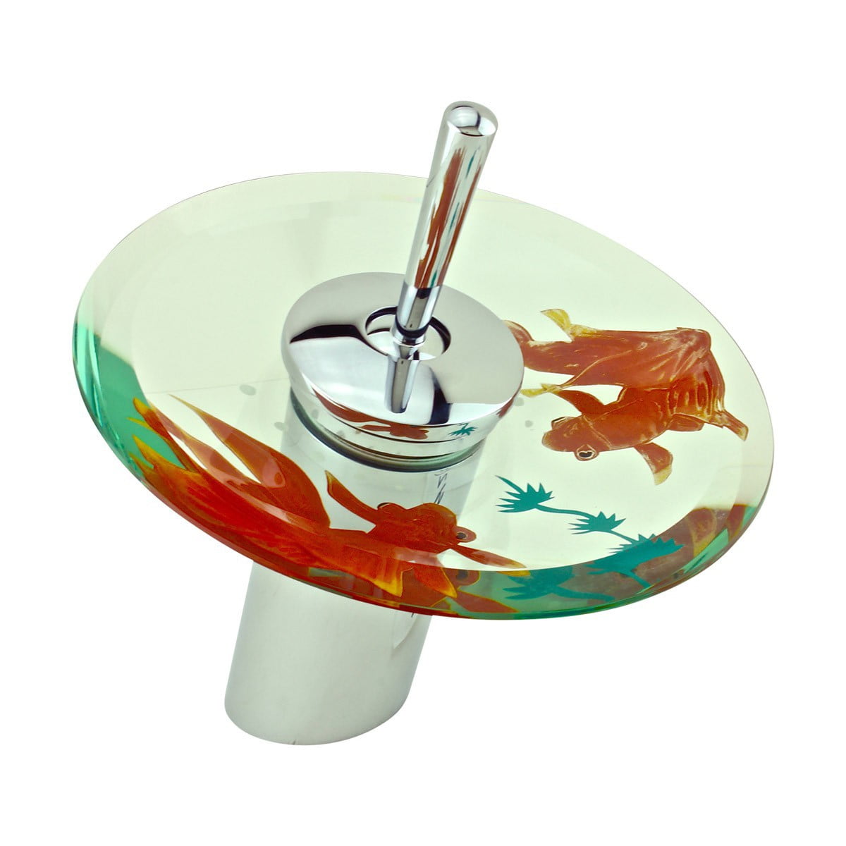 Chrome Plated Koi Fish Glass Waterfall Bathroom Faucet