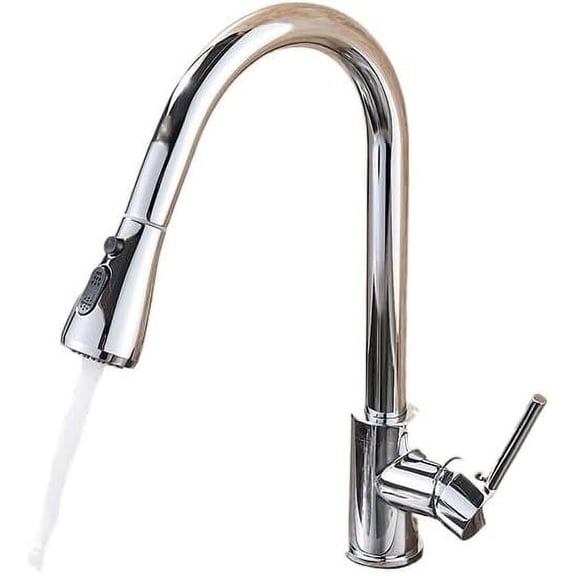 Waterfall Faucet Black Kitchen Single Hole Pull Out Spout Kitchen Sink Mixer Tap, Stream Sprayer Head Chrome
