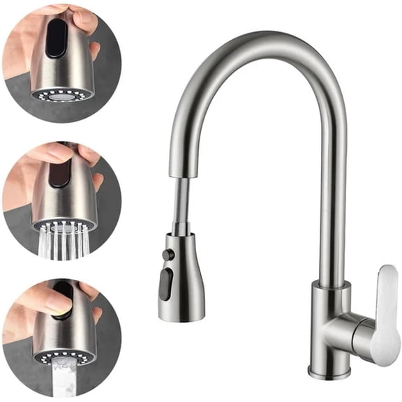 Waterfall Faucet Stainless Steel Kitchen Single Hole Pull Out Spout Kitchen Sink Mixer Tap, Cold Hot Dual Purpose Splash Proof Faucet for Laundry Utility Rv