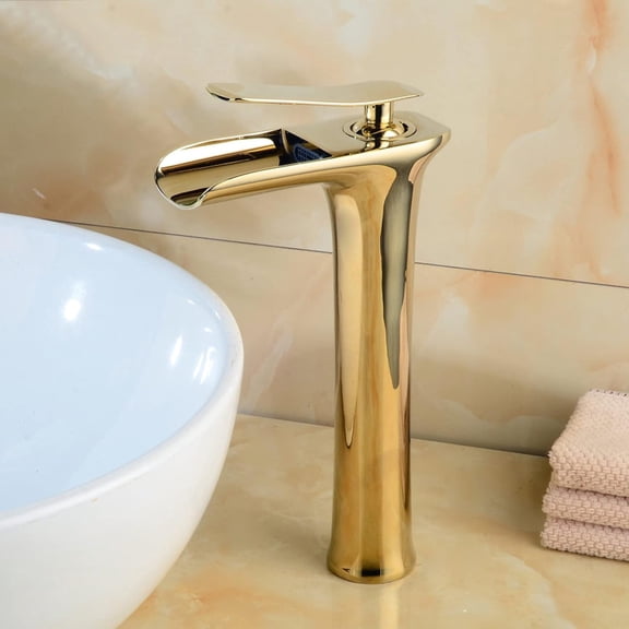Waterfall Faucet for Bathroom Sink Gold, Brass Bathroom Vanity Faucet, Hot and Cold Water Faucet, Single Handle Waterfall Bathroom Faucet, High