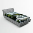 thumbnail image 1 of Ambesonne Landscape Fitted Sheet, Waterfall with Rocks, Twin XL Size, Green Black and White, 1 of 2