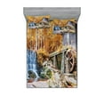 thumbnail image 1 of Waterfall Fitted Sheet & Pillow Sham Set, Fall Season Image of Historical Water Mill and Waterfall Outdoor Nature Art, Decorative Printed 6 Piece Bedding Decor Set, King, Yellow Brown, by Ambesonne, 1 of 3