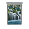 thumbnail image 1 of Waterfall Fitted Sheet & Pillow Sham Set, Majestic Waterfall Landscape Through a Window Imaginary Secret Paradise Print, Decorative Printed 6 Piece Bedding Decor Set, King, Blue Green, by Ambesonne, 1 of 3