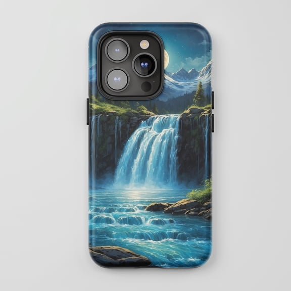 Waterfall For All iPhone Series Protective Phone Case Nature Landscape Art Blue Green