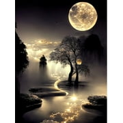 Waterfall Forest Landscape 5D Diamond Art Kits for Adults,Moonlight Diamond Painting Kits for Beginners,DIY Full Drill Diamond Dots with Gem Art Kits for Home Decor 12x16 inch