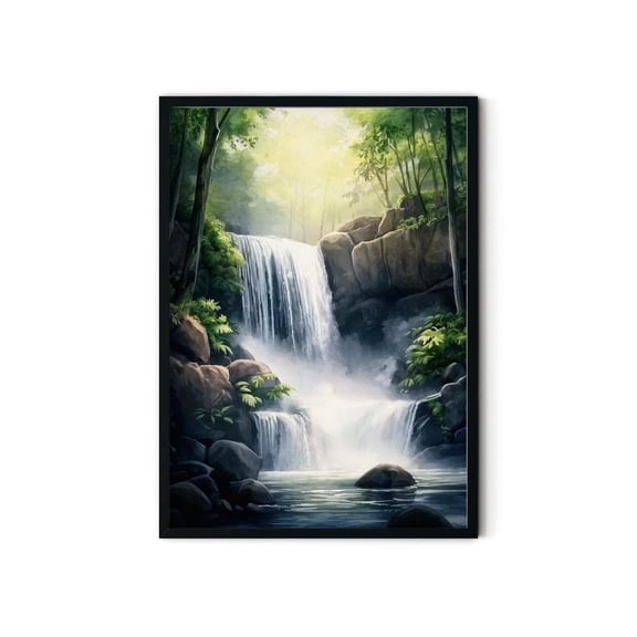 Waterfall Forest Poster Tranquil Nature Poster, Poster Only