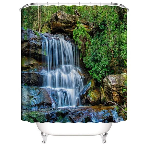 Waterfall Forest Waterproof Shower Curtain Sets Scenery Polyester Bath Curtains Natural Landscape Bathroom Mat Rugs Toilet Cover