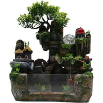 Waterfall Fountain Indoor Mini Waterfall with Led Lights & Atomizer Indoor Fountains and Waterfalls Table Top Water Fountain for Office, Home, Bedroom Desk Decor (Flowing Water & Fishbowl)