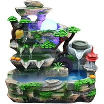 Waterfall Fountain Indoor Mini Waterfall with Led Lights & Atomizer Indoor Fountains and Waterfalls Table Top Water Fountain for Office, Home, Bedroom Desk Decor (Rockery)