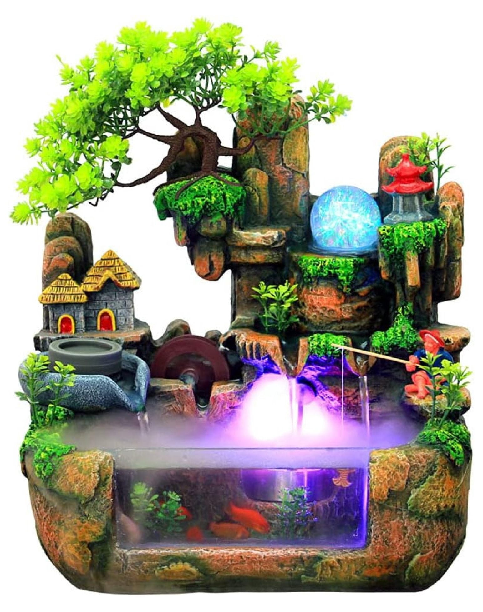 Waterfall Fountain Rockery Fountain Indoor with Aquariums, Plant