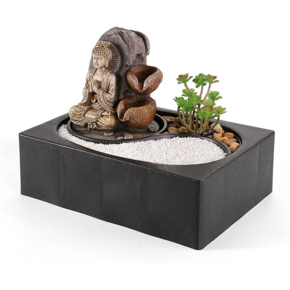 Waterfall Fountains Indoor Water Fountain Tabletop Fountain Zen Garden Buddha Fountain with LED Warm Light for Office  and Bedroom Desktop Decor