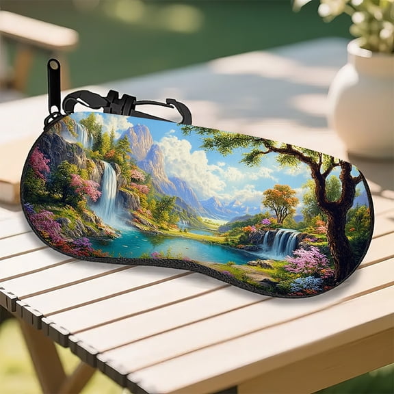 Waterfall GardenPatterned Eyeglass Case,Ultra-Light Neoprene Soft Shell with Protective Lining & Secure Zipper (Trendy Unisex Design)