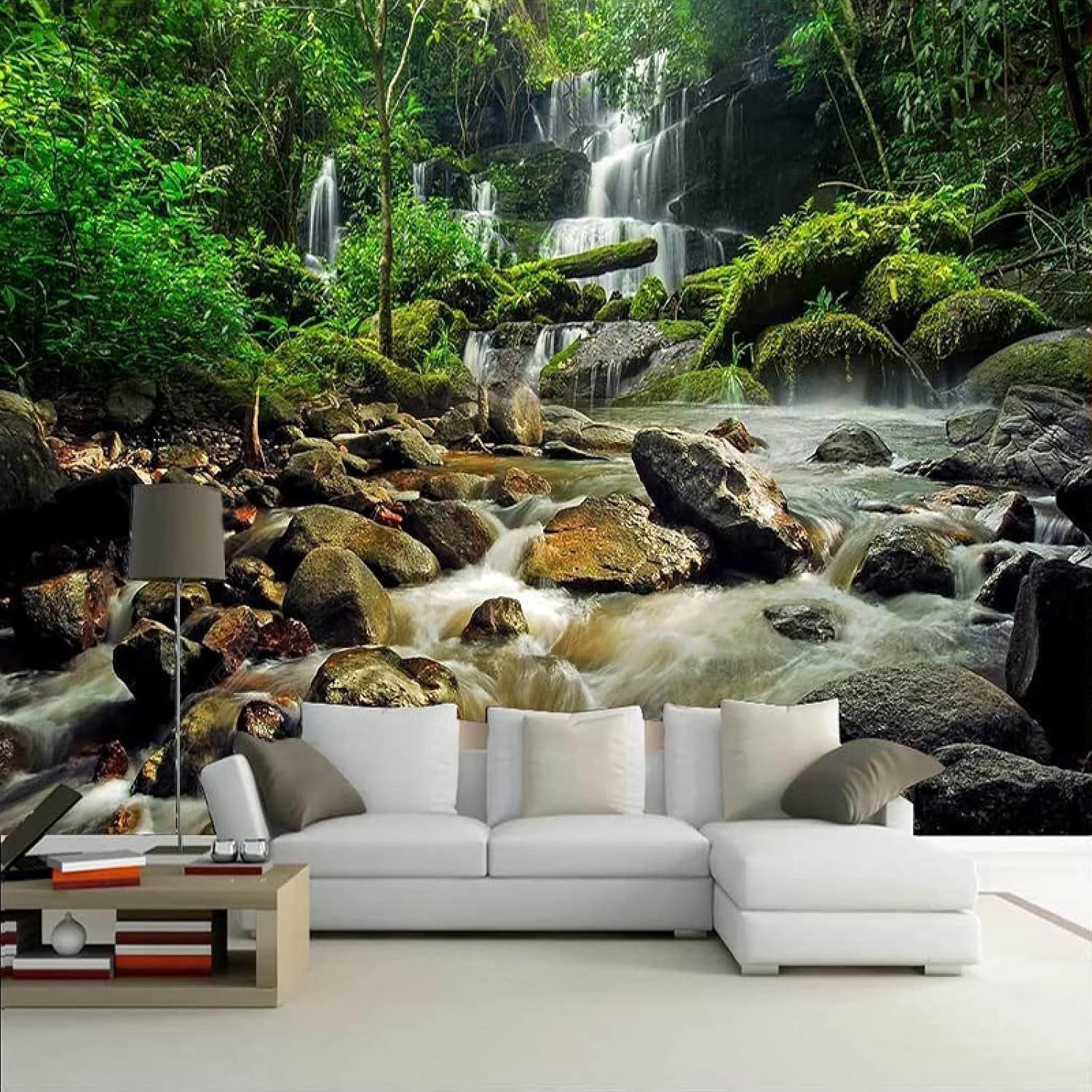Waterfall Green 3D Mural Wallpaper, Nature Landscape Self-Adhesive ...